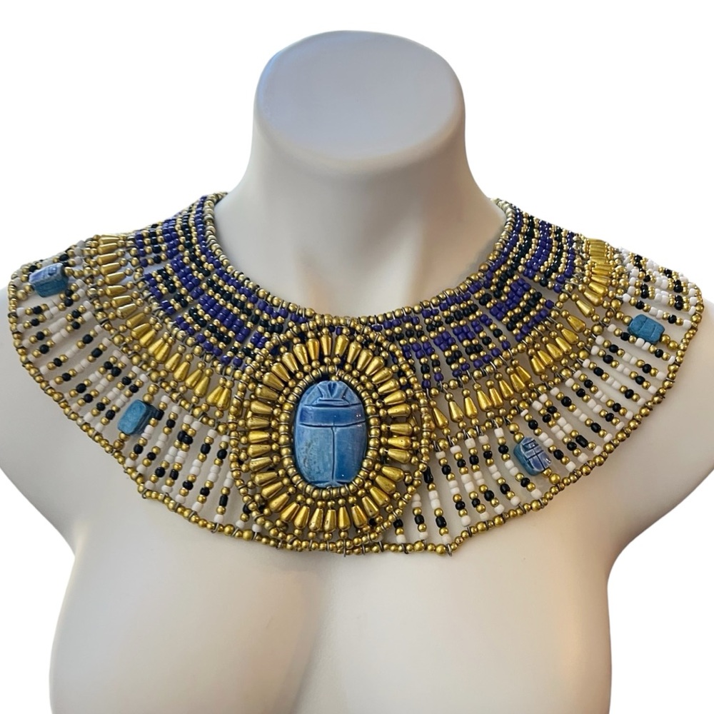 Ancient Egyptian Revival Beaded Scarab Collar
Necklace Handmade Statement Piece - Picture 4 of 13